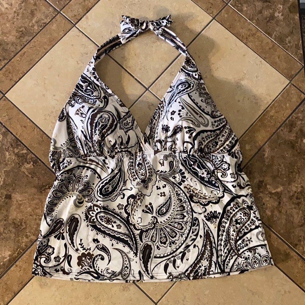 Lands' End Black and White Paisley Bikini Top